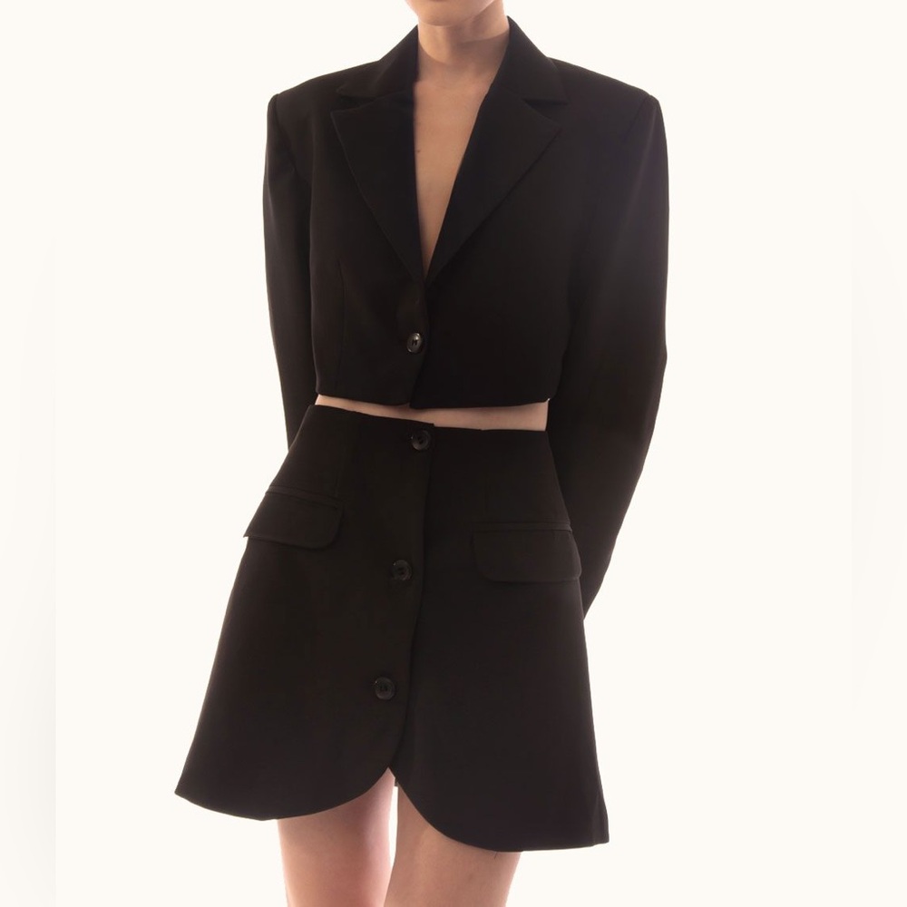 Daphale Studios Elodie Set Cropped Blazer and Button Up Tailored Mini Skirt NWT